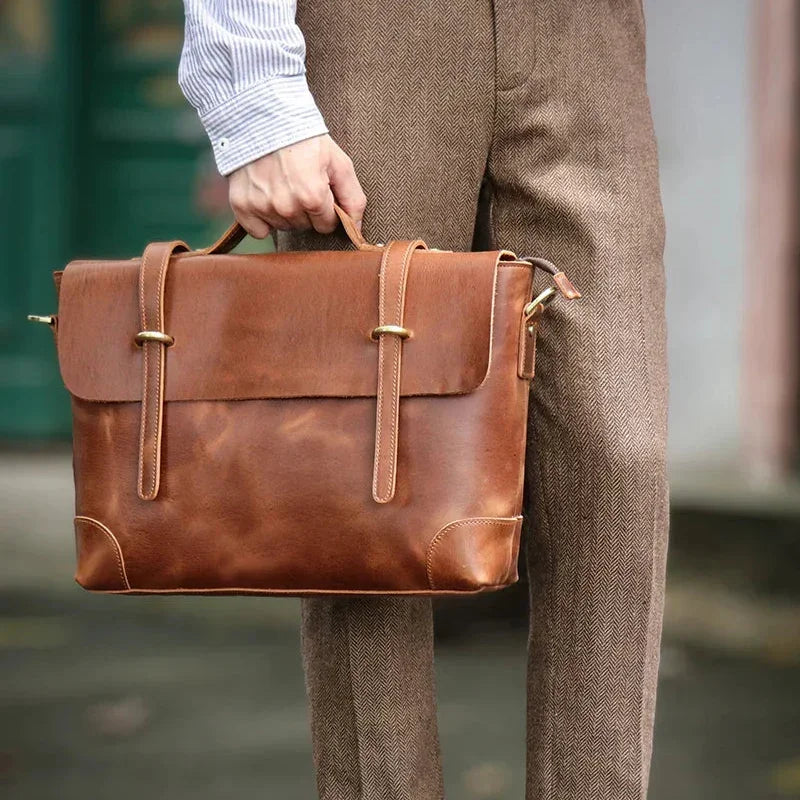 Men’s Leather Briefcase - 15’’ Laptop Flap Work Bag
