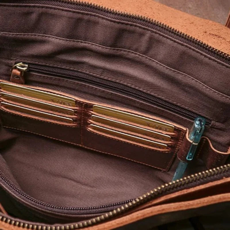 Men’s Leather Briefcase - 15’’ Laptop Flap Work Bag