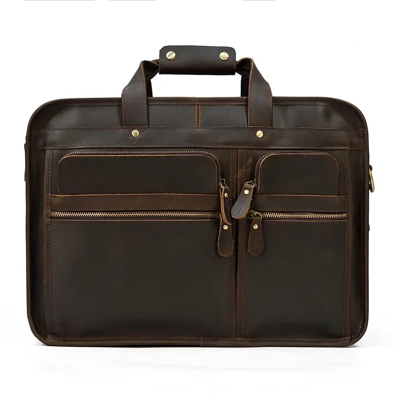 Men’s Leather Briefcase - 3-Compartment Crazy Horse Work Bag