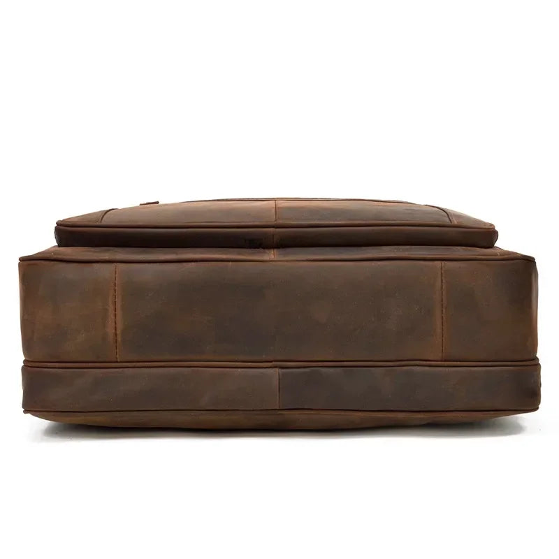 Men’s Leather Briefcase – Brown Wide Format with Front Pocket 14 Inch