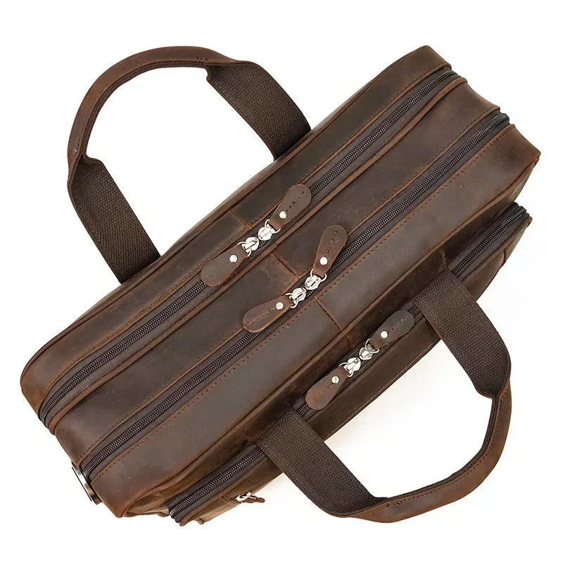 Men’s Leather Briefcase – Brown Wide Format with Front Pocket 14 Inch