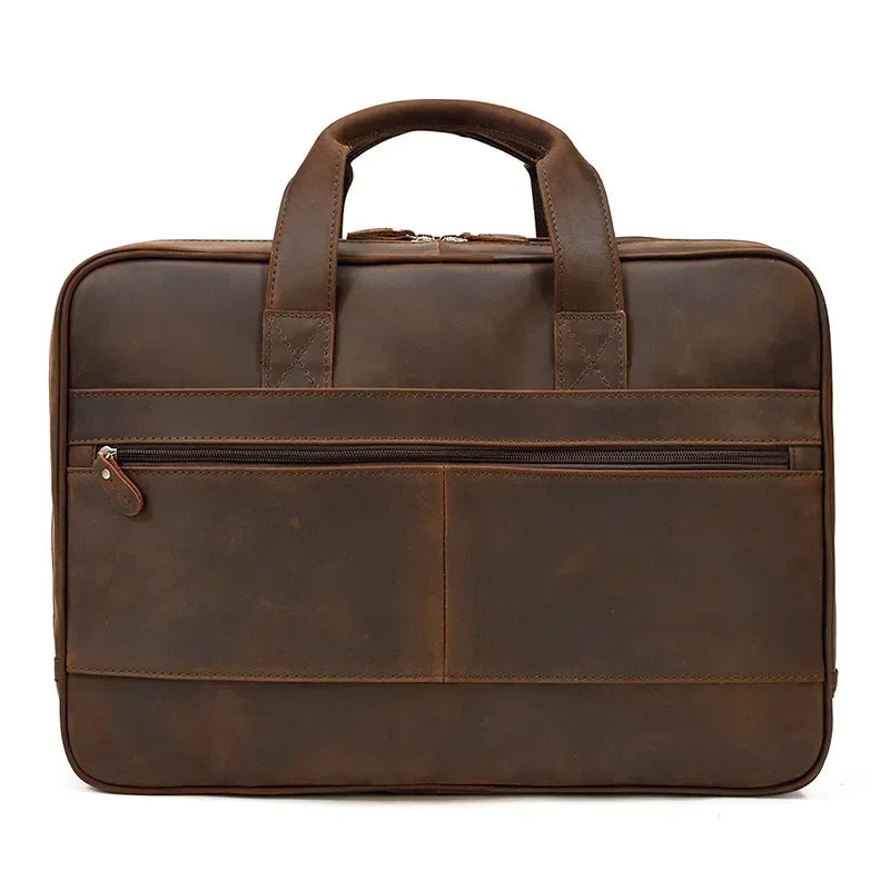 Men’s Leather Briefcase – Brown Wide Format with Front Pocket 14 Inch