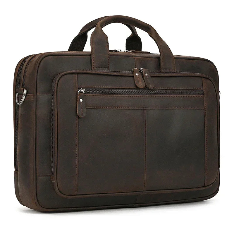 Men’s Leather Briefcase – Brown Wide Format with Front Pocket 14 Inch