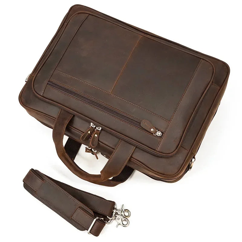 Men’s Leather Briefcase – Brown Wide Format with Front Pocket 14 Inch