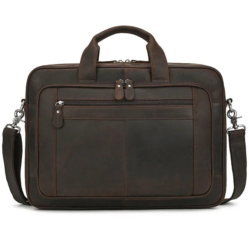Men’s Leather Briefcase – Brown Wide Format with Front Pocket 14 Inch