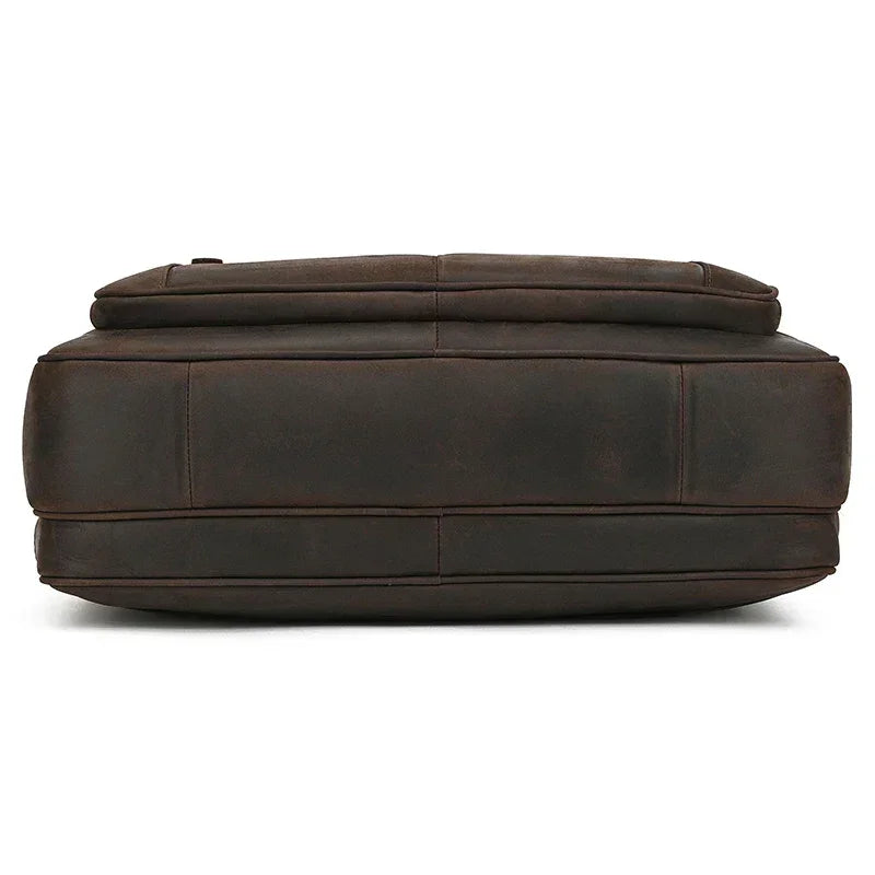 Men’s Leather Briefcase – Brown Wide Format with Front Pocket 14 Inch