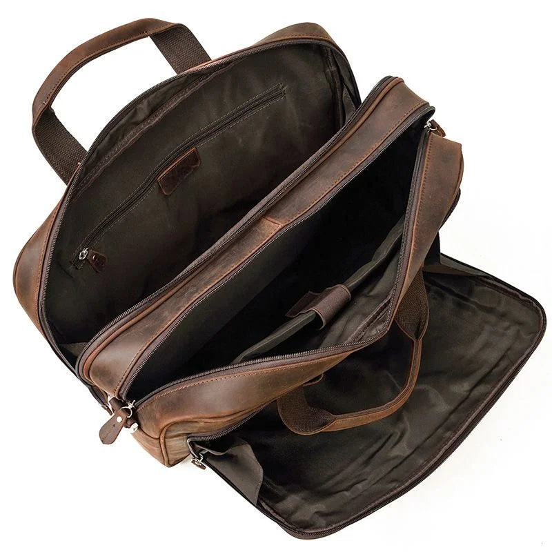 Men’s Leather Briefcase – Brown Wide Format with Front Pocket 14 Inch