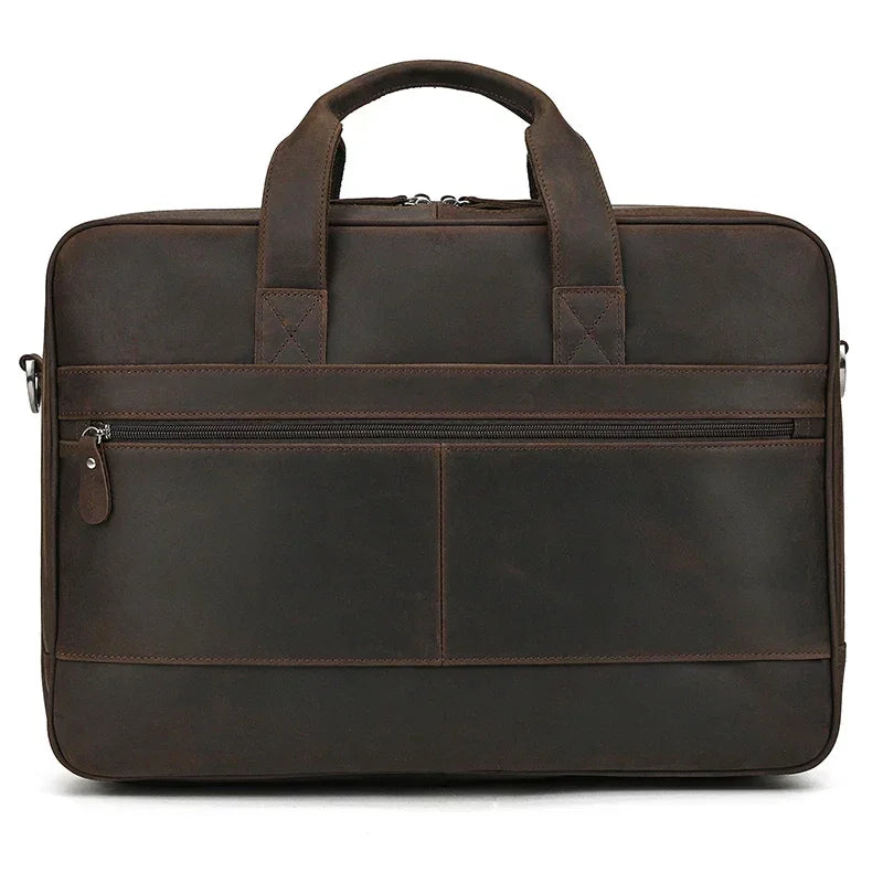 Men’s Leather Briefcase – Brown Wide Format with Front Pocket 14 Inch