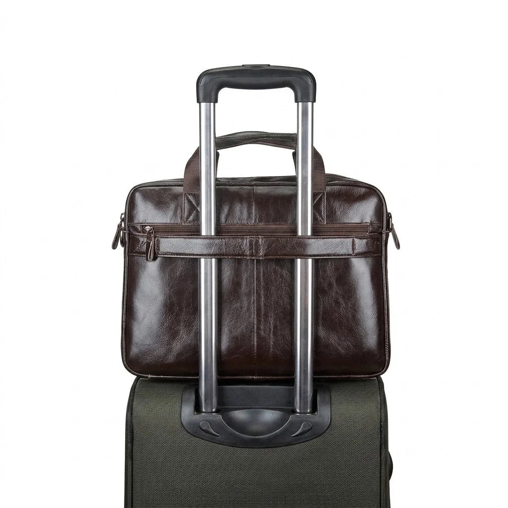 Men’s Leather Briefcase - Dual Buckle Flap Laptop Bag