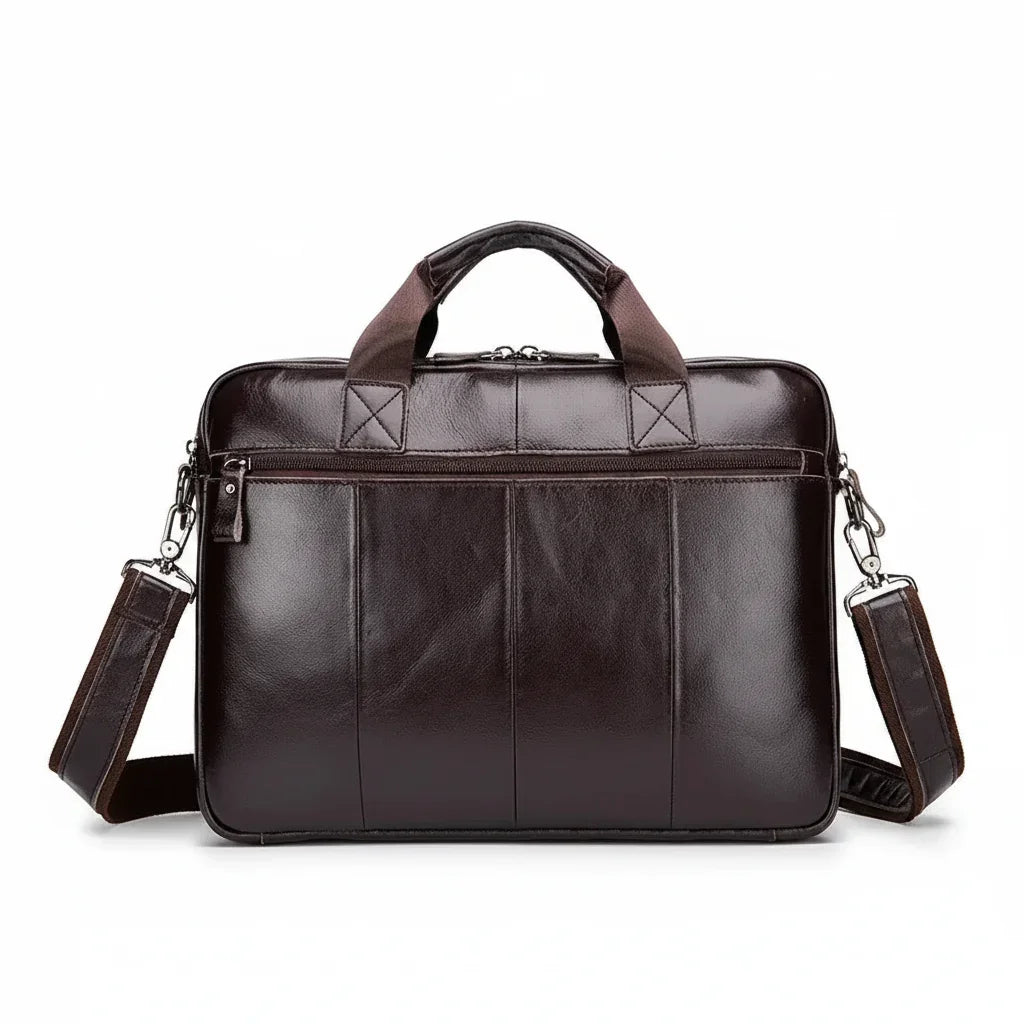 Men’s Leather Briefcase - Dual Buckle Flap Laptop Bag