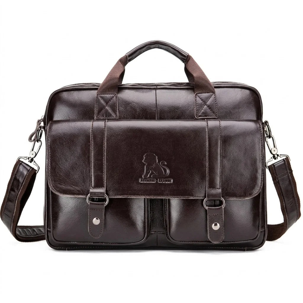 Men’s Leather Briefcase - Dual Buckle Flap Laptop Bag