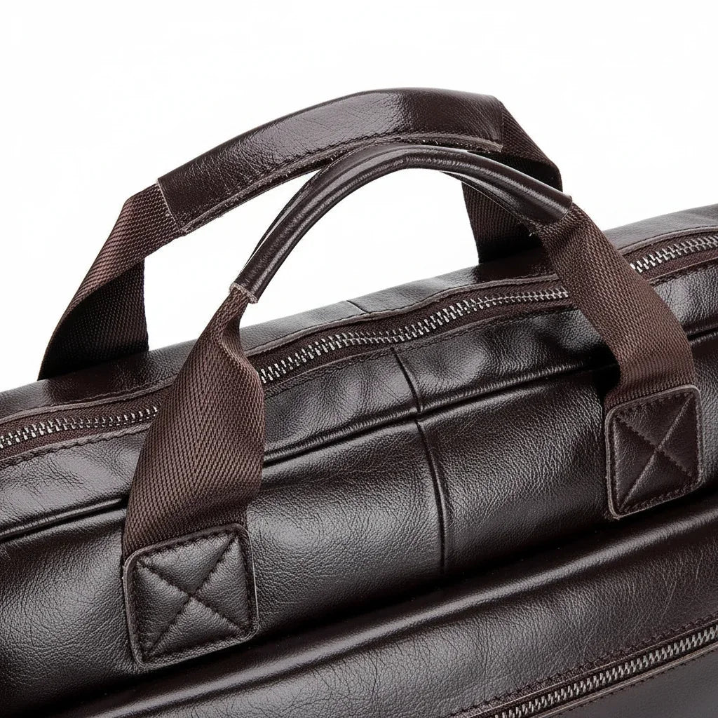 Men’s Leather Briefcase - Dual Buckle Flap Laptop Bag