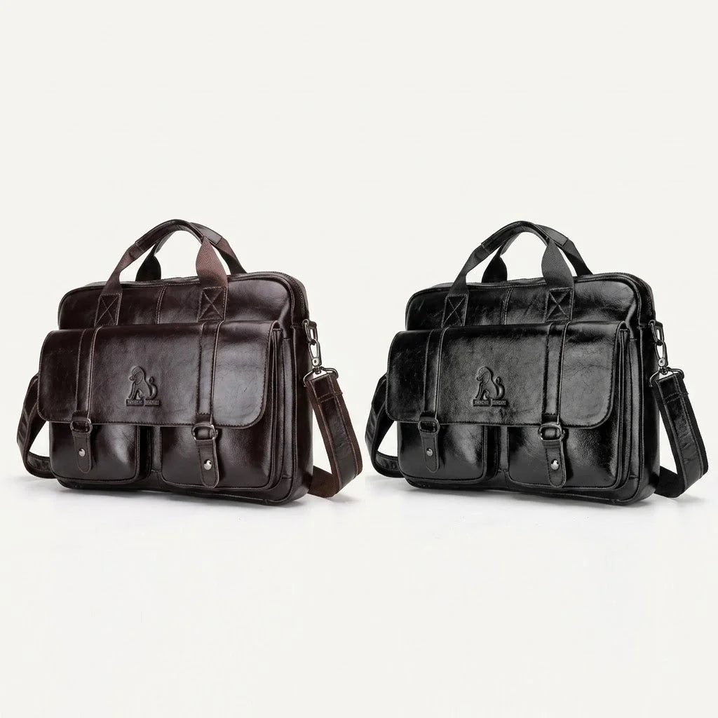 Men’s Leather Briefcase - Dual Buckle Flap Laptop Bag
