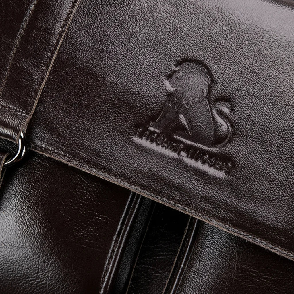 Men’s Leather Briefcase - Dual Buckle Flap Laptop Bag
