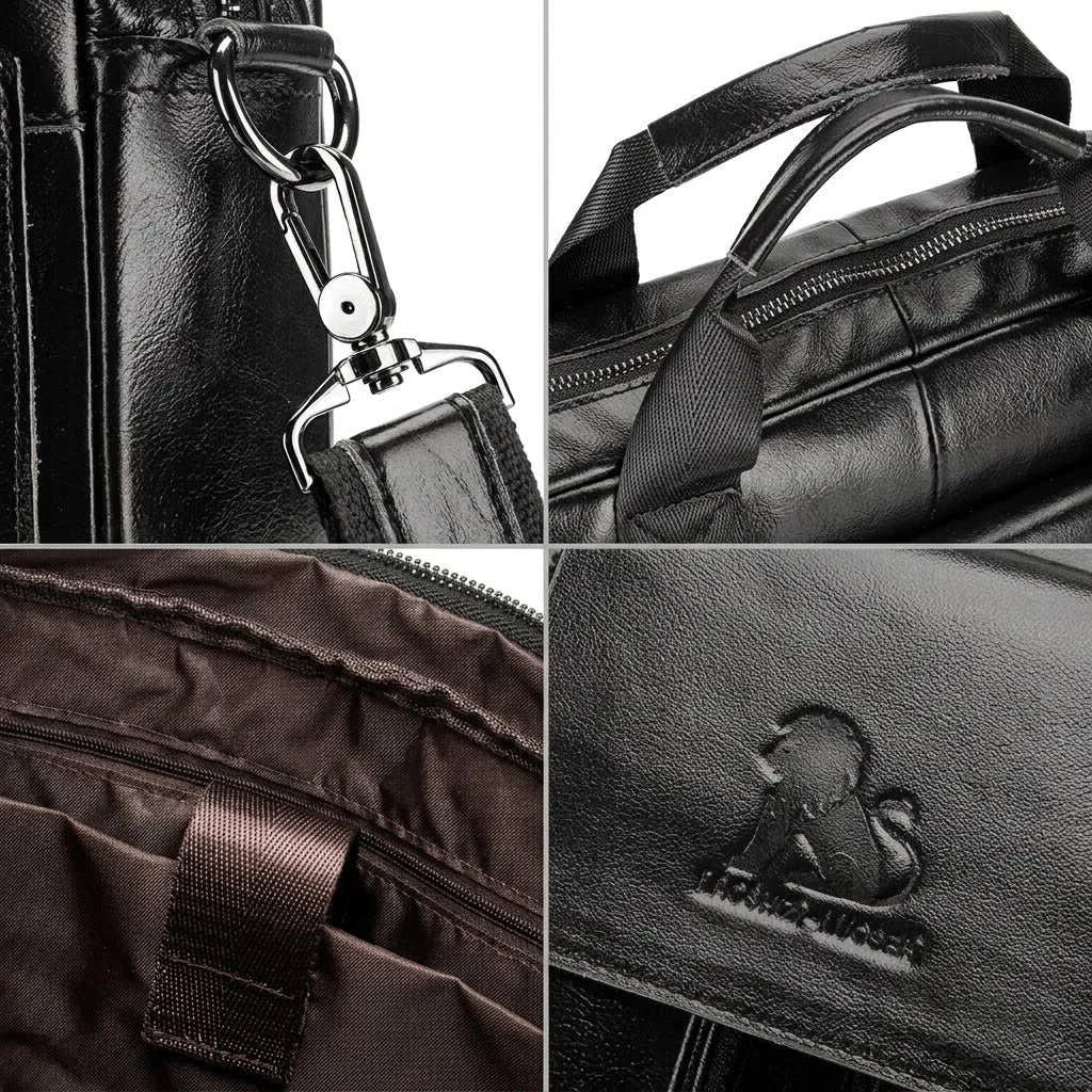 Men’s Leather Briefcase - Dual Buckle Flap Laptop Bag