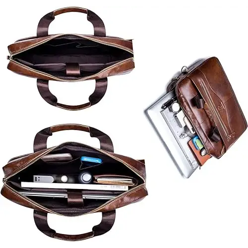 Men’s Leather Briefcase – Professional 15″ Laptop Business Bag