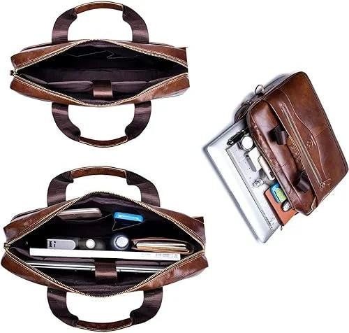 Men’s Leather Briefcase – Professional 15″ Laptop Business Bag