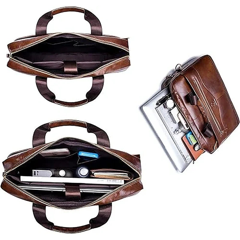 Men’s Leather Briefcase – Professional 15″ Laptop Business Bag