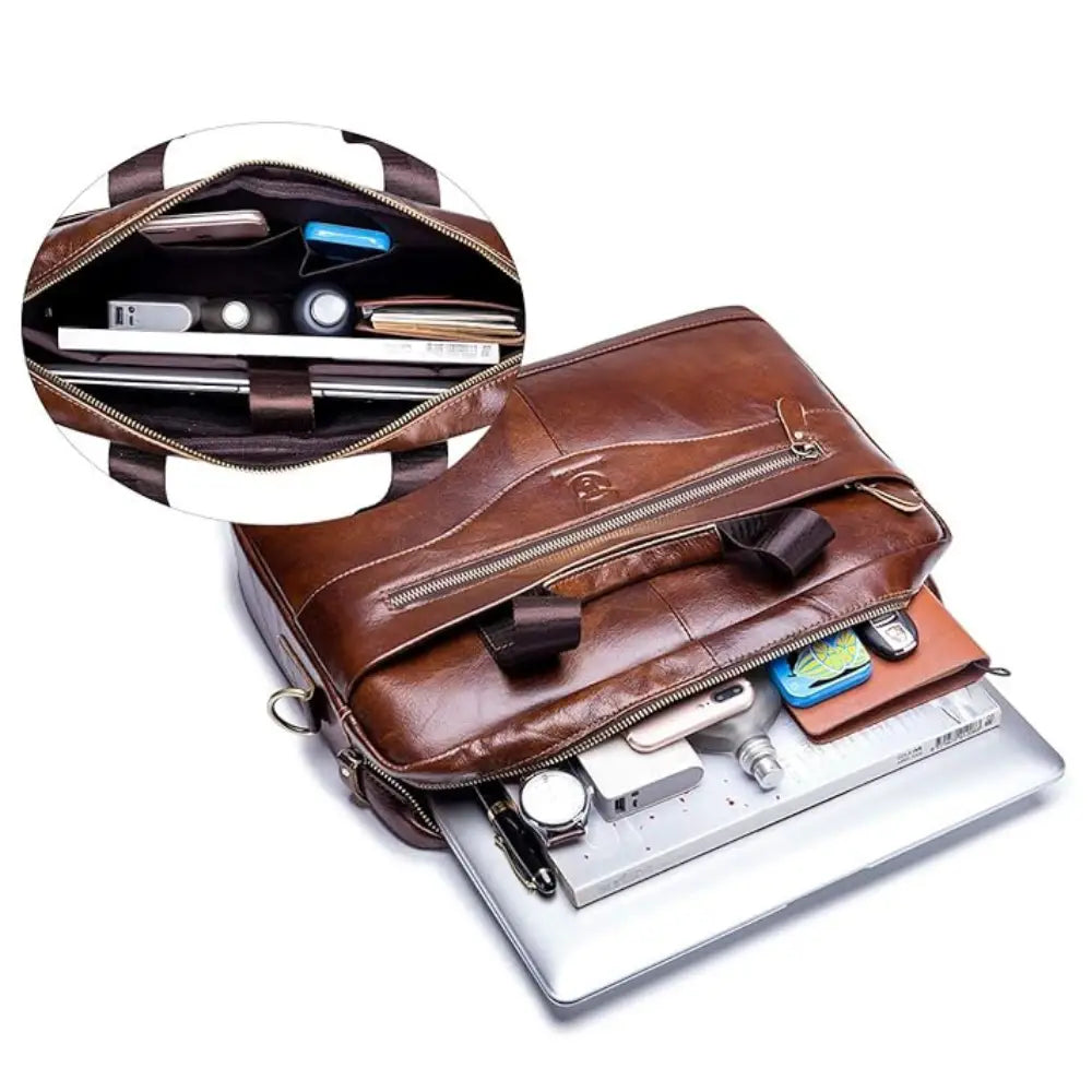Men’s Leather Briefcase – Professional 15″ Laptop Business Bag