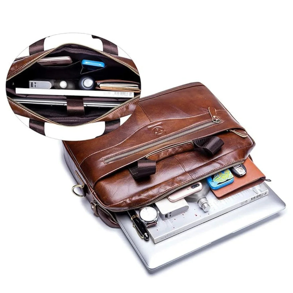 Men’s Leather Briefcase – Professional 15″ Laptop Business Bag