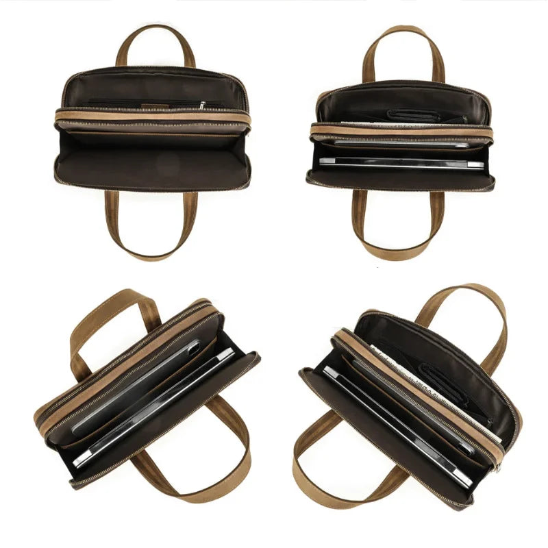Men’s Leather Briefcase – Slim Crazy Horse 16’’ Laptop Bag
