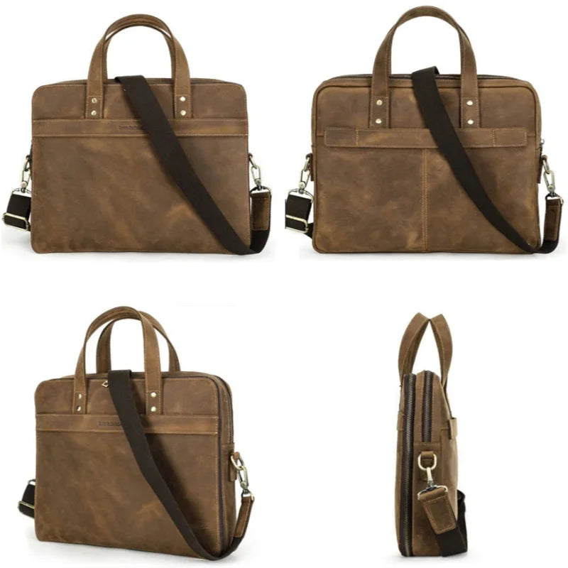 Men’s Leather Briefcase – Slim Crazy Horse 16’’ Laptop Bag