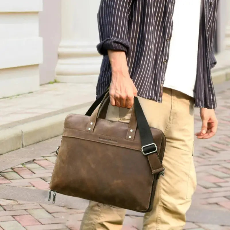 Men’s Leather Briefcase – Slim Crazy Horse 16’’ Laptop Bag