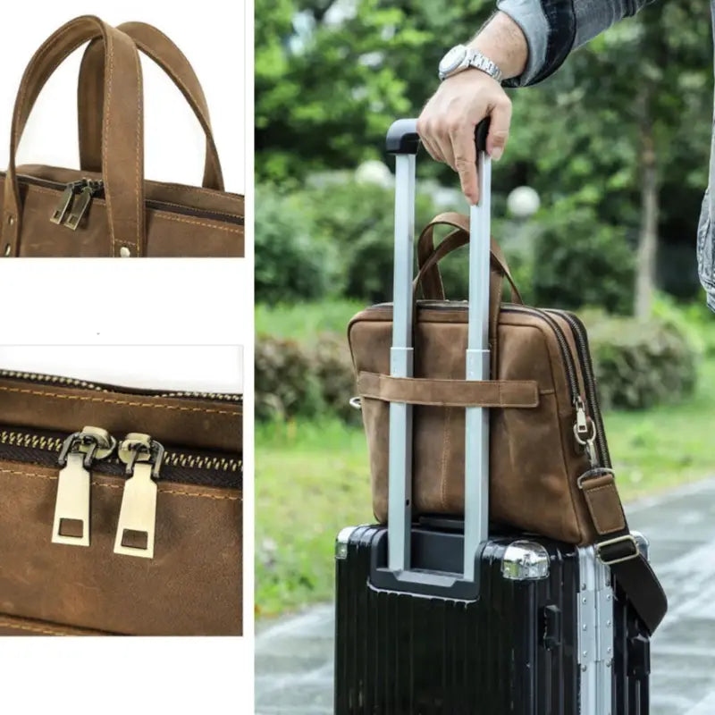 Men’s Leather Briefcase – Slim Crazy Horse 16’’ Laptop Bag
