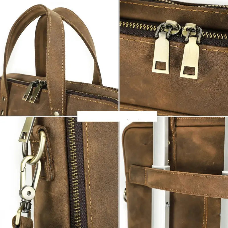 Men’s Leather Briefcase – Slim Crazy Horse 16’’ Laptop Bag