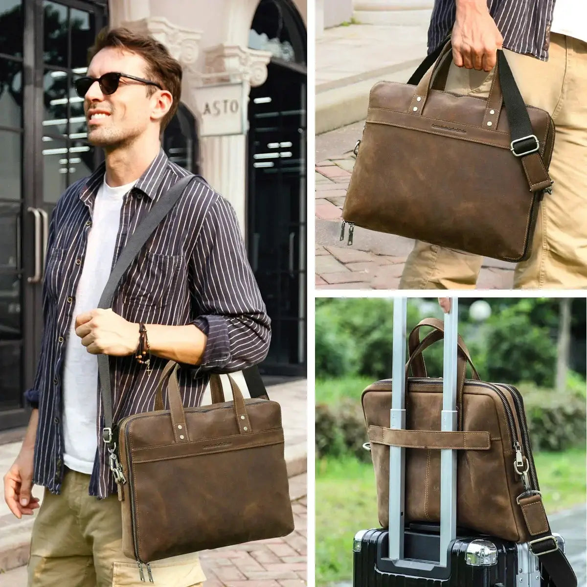 Men’s Leather Briefcase – Slim Crazy Horse 16’’ Laptop Bag