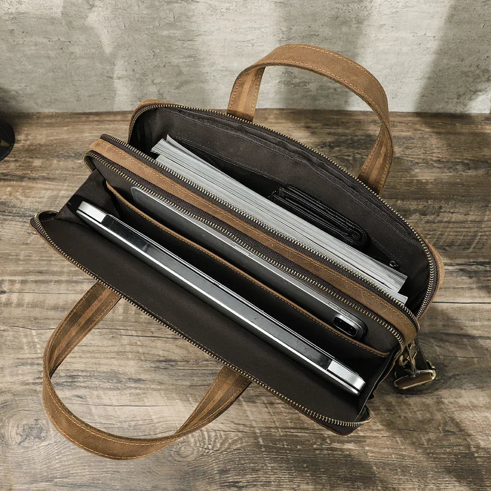 Men’s Leather Briefcase – Slim Crazy Horse 16’’ Laptop Bag