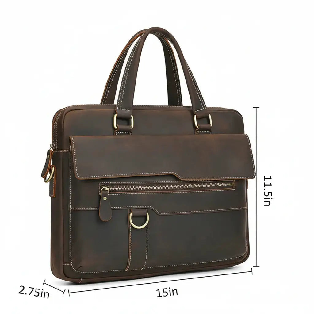 Men’s Leather Briefcase - Slim Full-Grain Work Bag