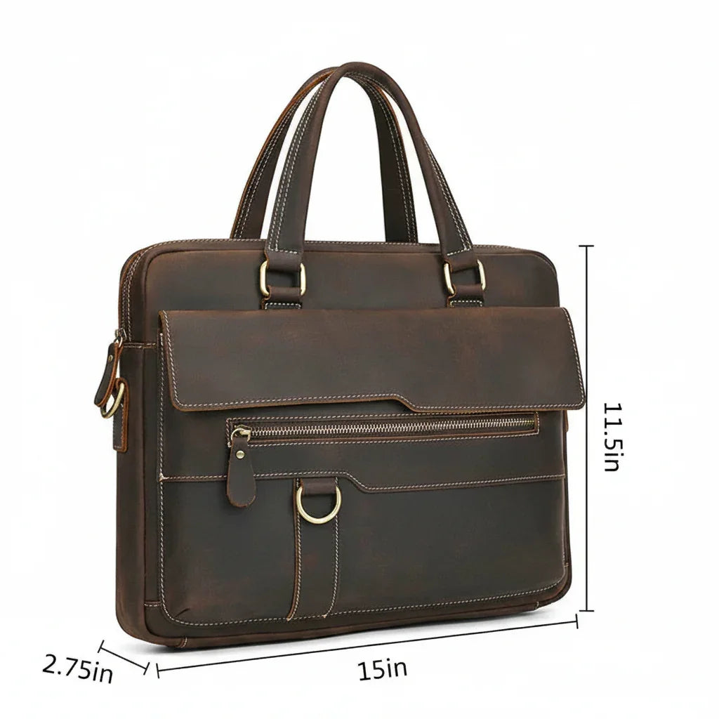 Men’s Leather Briefcase - Slim Full-Grain Work Bag