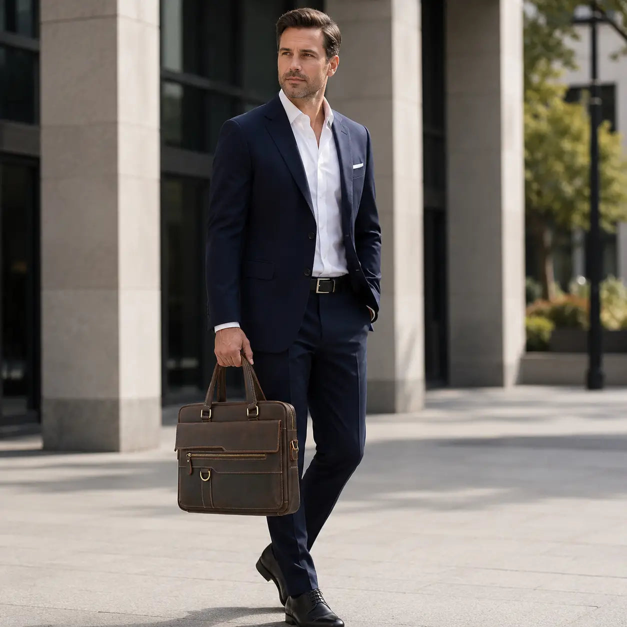 Men’s Leather Briefcase - Slim Full-Grain Work Bag