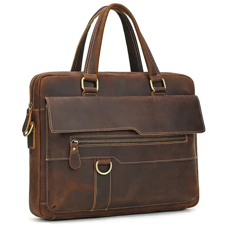 Men’s Leather Briefcase - Slim Full-Grain Work Bag