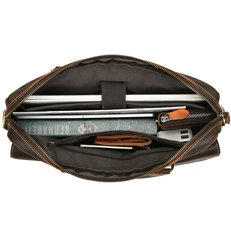 Men’s Leather Briefcase - Slim Full-Grain Work Bag