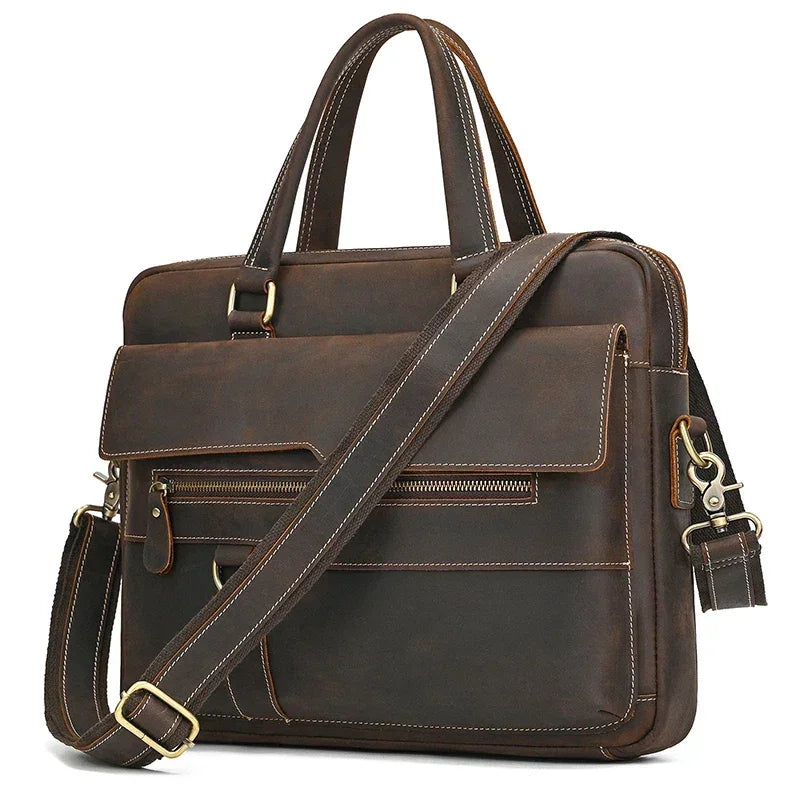 Men’s Leather Briefcase - Slim Full-Grain Work Bag