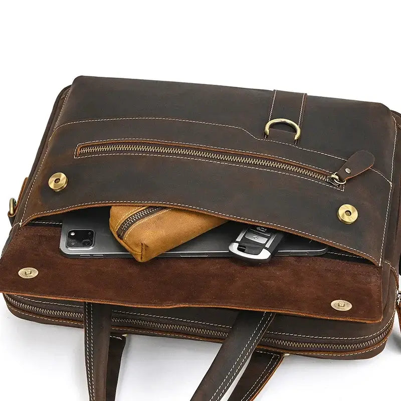 Men’s Leather Briefcase - Slim Full-Grain Work Bag