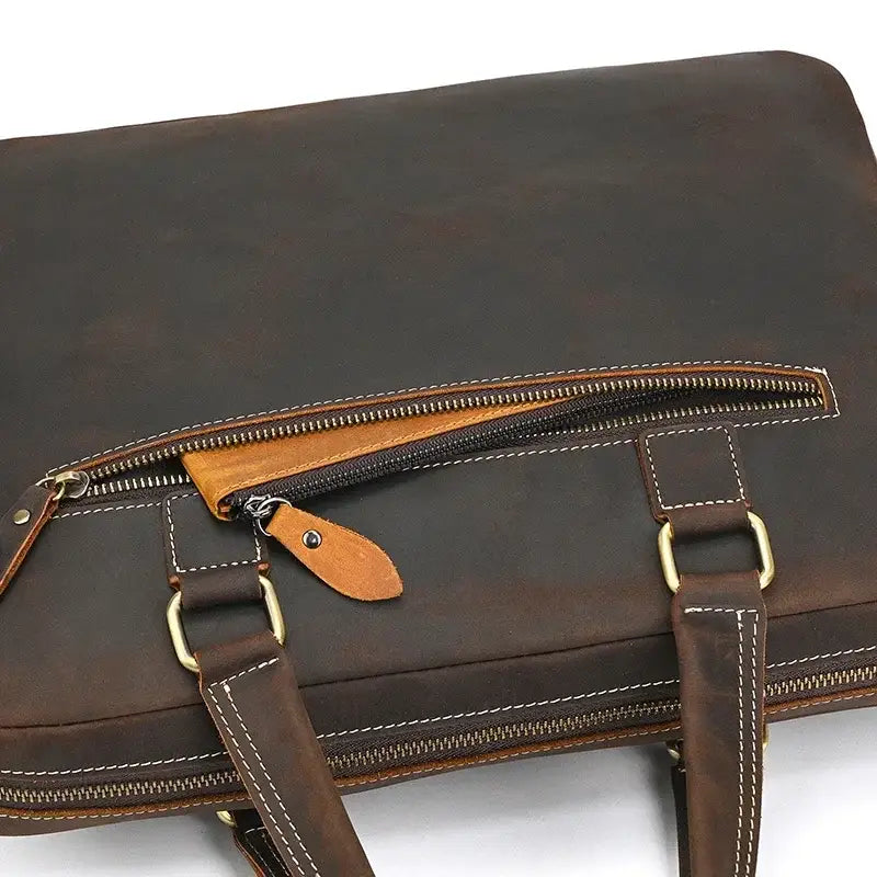 Men’s Leather Briefcase - Slim Full-Grain Work Bag