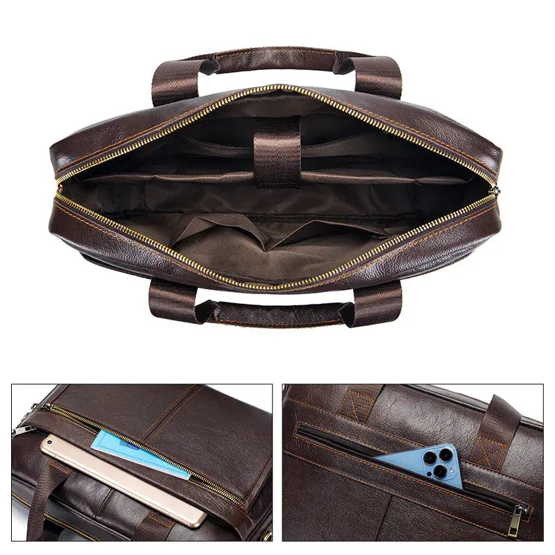 Men’s Leather Business Briefcase – Structured Work Laptop Bag