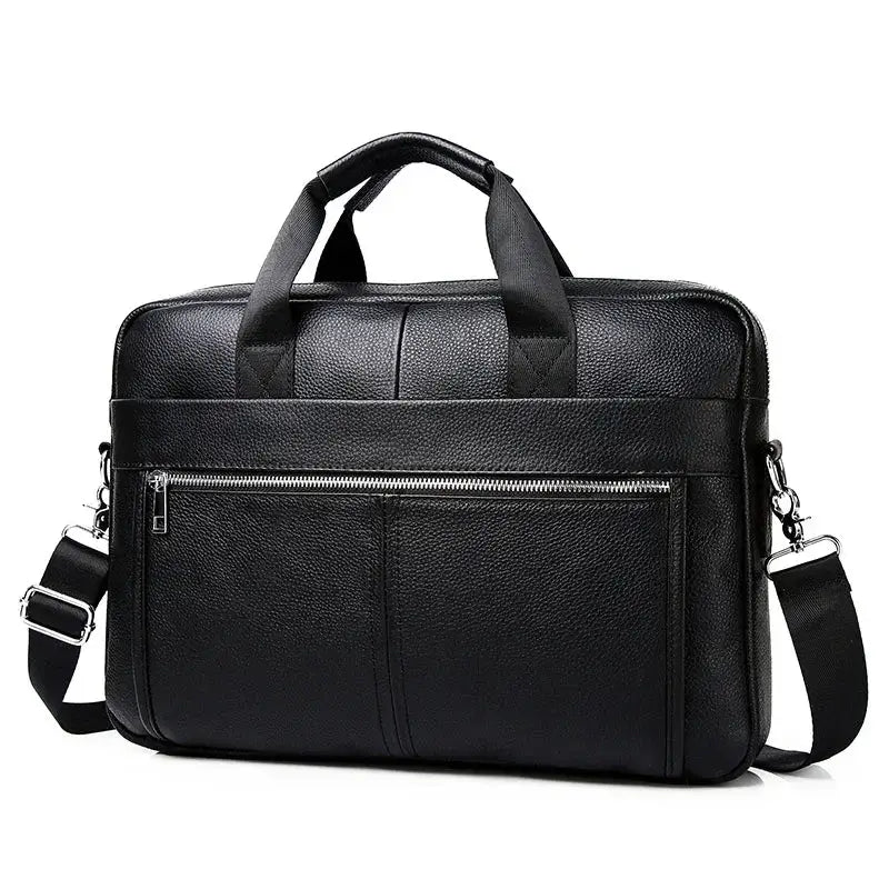 Men’s Leather Business Briefcase – Structured Work Laptop Bag - Black