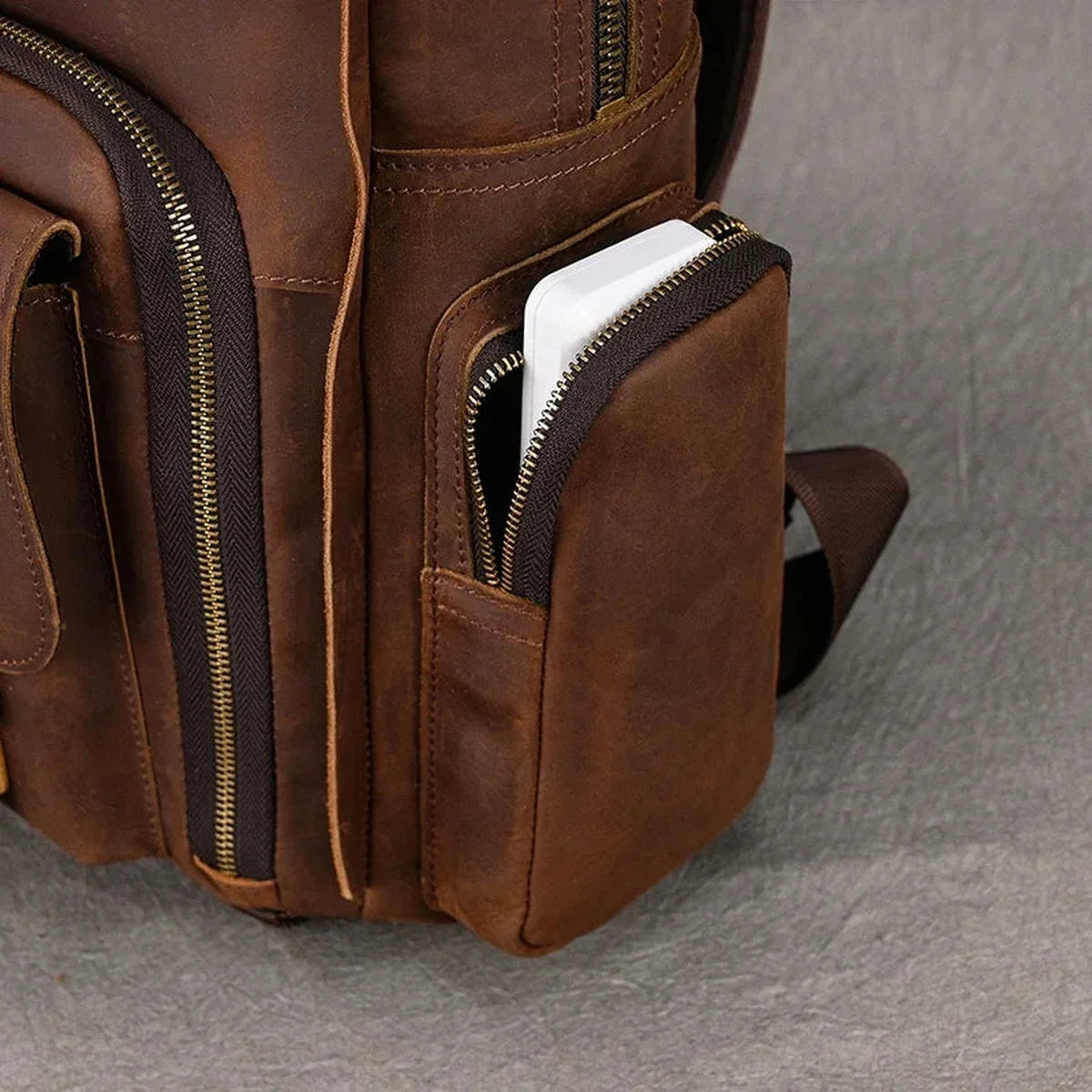 Men’s Leather Camera Backpack - Crazy Horse DSLR & Laptop Bag