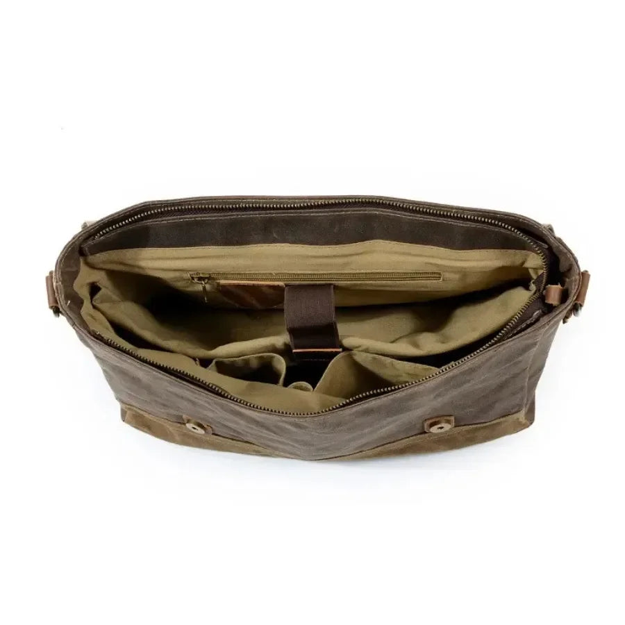Men’s Leather Canvas Messenger Bag – Vintage Laptop Carry