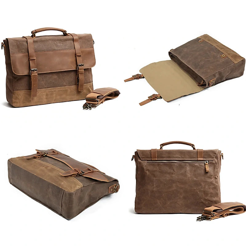 Men’s Leather Canvas Messenger Bag – Vintage Laptop Carry