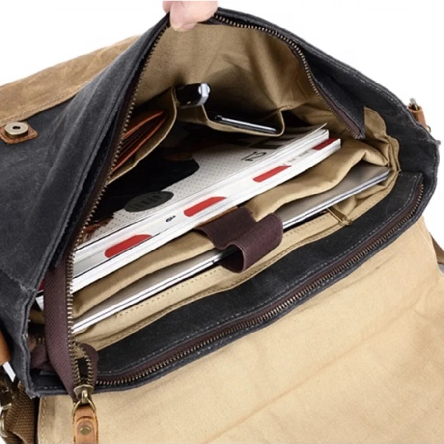 Men’s Leather Canvas Messenger Bag – Vintage Laptop Carry
