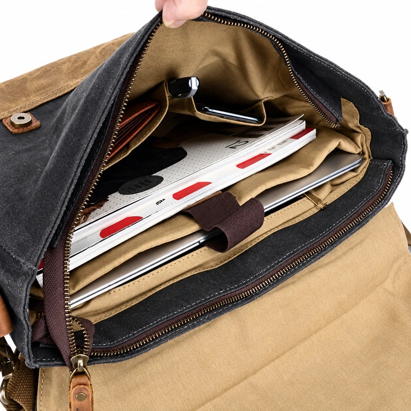 Men’s Leather Canvas Messenger Bag – Vintage Laptop Carry