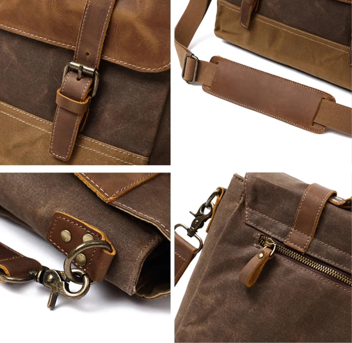 Men’s Leather Canvas Messenger Bag – Vintage Laptop Carry