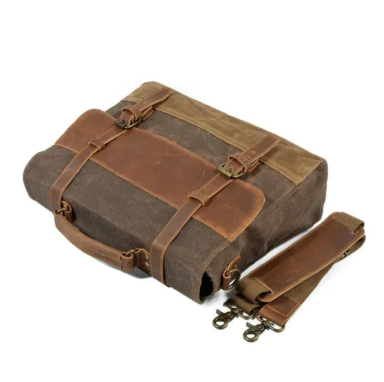 Men’s Leather Canvas Messenger Bag – Vintage Laptop Carry