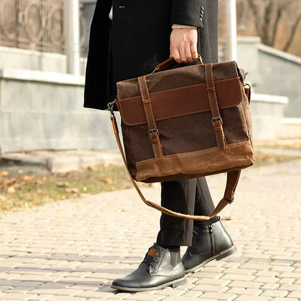Men’s Leather Canvas Messenger Bag – Vintage Laptop Carry
