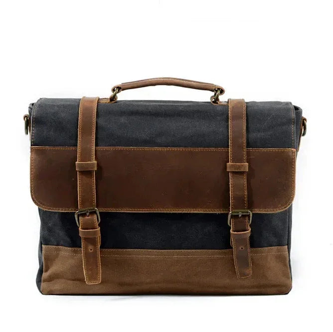Men’s Leather Canvas Messenger Bag – Vintage Laptop Carry - Grey